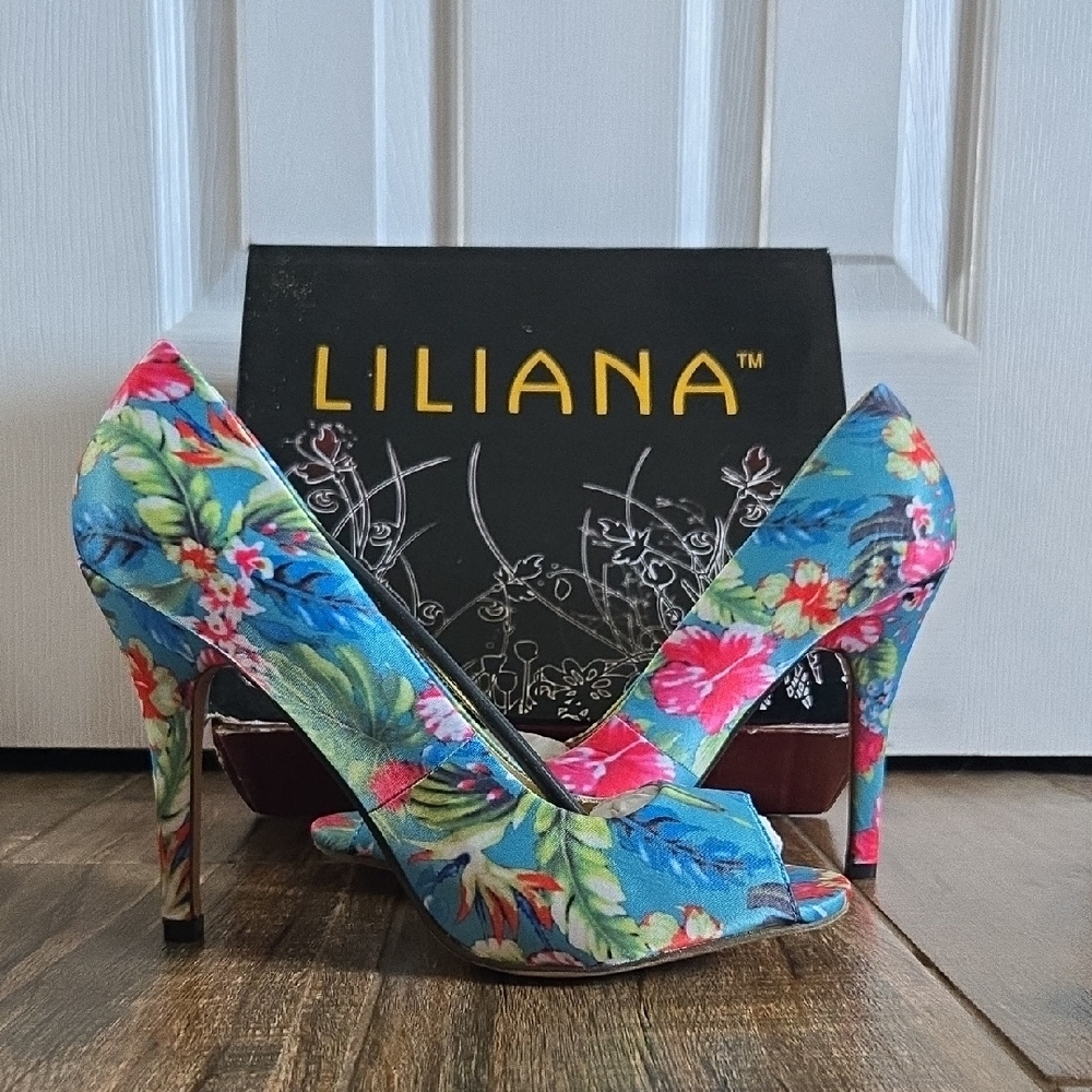 Liliana Vibrant Floral Heels - Blue and Pink